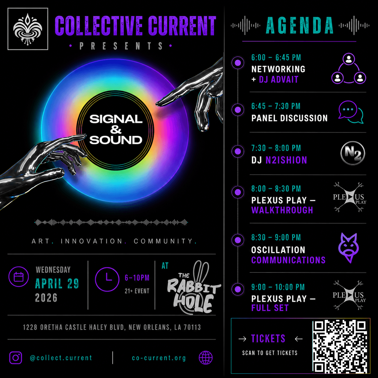 Signal & Sound event agenda — April 29 2026 at The Rabbit Hole